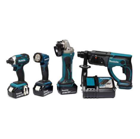 סט עבודה קלאסי (פטישון+אימפקט+גוף פנס+משחזת 4.5+סוללות 5 אמפר+טרולי)-  מקיטה