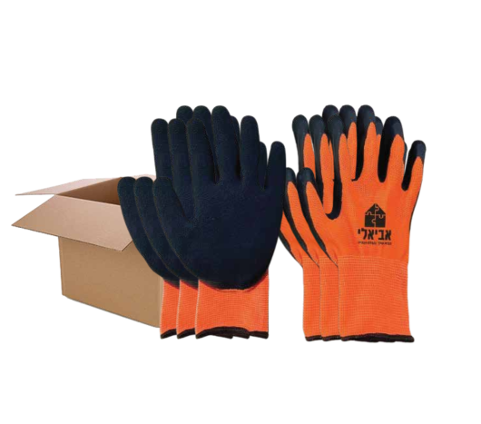 כפפות עבודה בצבע כתום/שחור אביאלי - קרטון 240 יח'