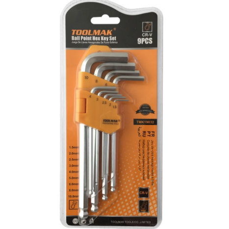 סט מפתחות אלן כדורי 9 יח' ארוך- TOOLMAK