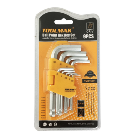 סט מפתחות אלן כדורי 9 יח' קצר- TOOLMAK