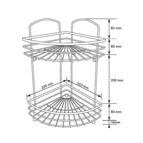 מדף פינתי לאמבטיה דו-קומתי כרום ניקל- אקווילה