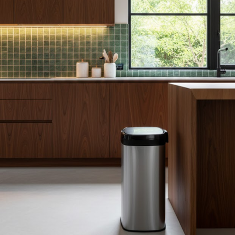 פח אשפה חכם 50 ליטר כסוף עם מכסה שחור