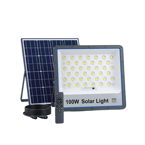 פנס הצפה 100W לד סולרי עם פנל חיצוני ושלט