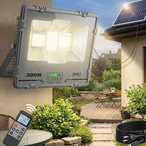 פנס הצפה 300W לד סולרי עם פנל חיצוני ושלט
