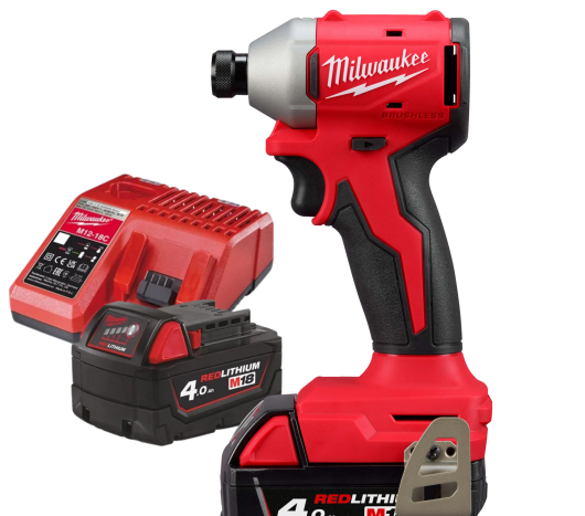 מברגת אימפקט + זוג סוללות 4A + מטען M18BLIDRC 18V BL- מילווקי