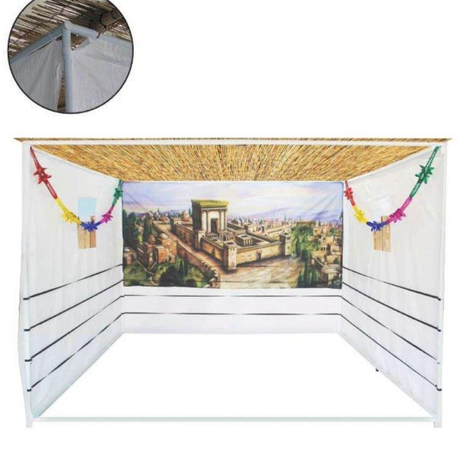 סוכה 3*3 מודולרית (מוט עגול) כולל בד יוטה 9 דגלים